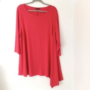 Eileen Fisher 1X Asymmetrical Coral Viscose Jersey Tunic Top 3/4 Sleeve